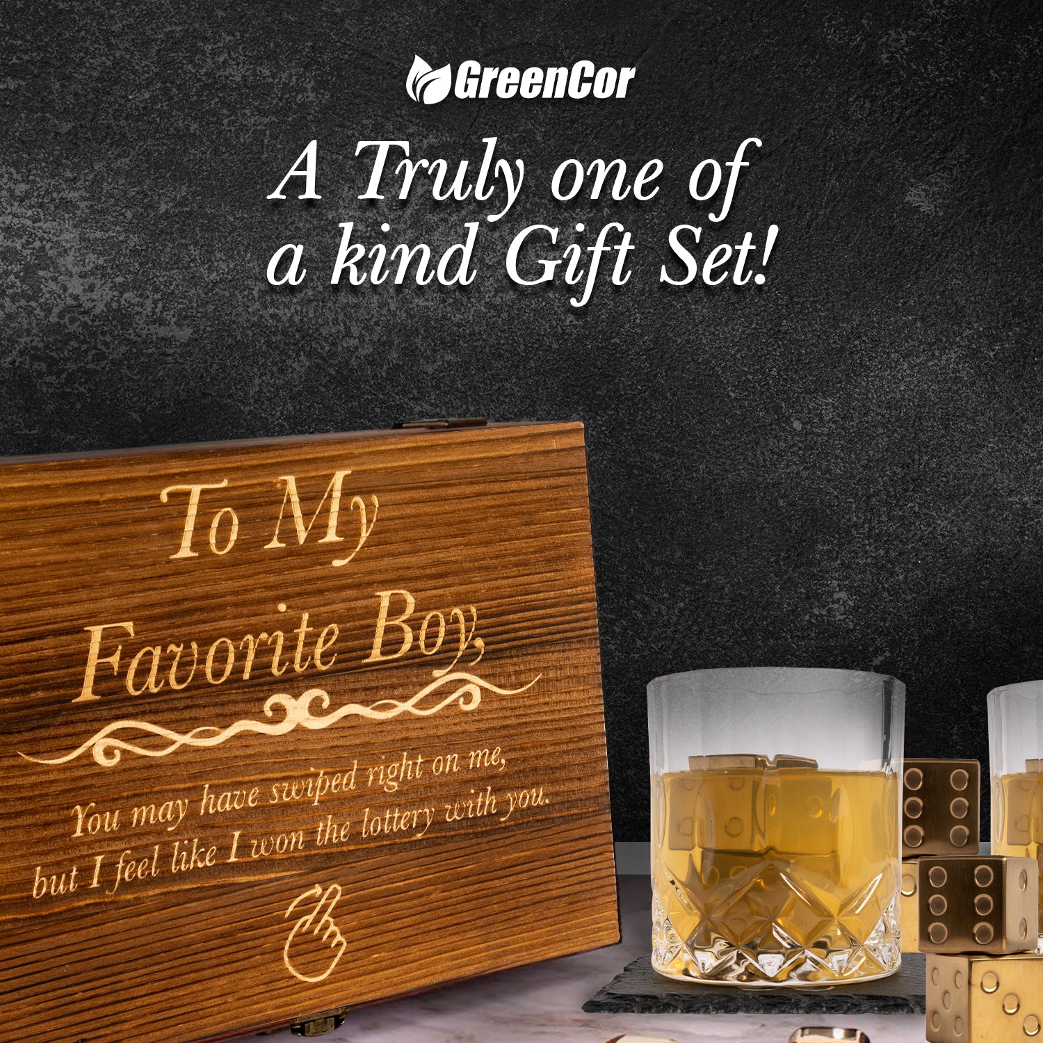  GreenCor Anniversary for Husband Anniversary, Men, Him -  Engraved ' To My Husband ' Whisky Glass Gift Set for Birthday